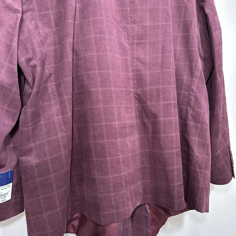 Stafford Mens 60 Long Sport Coat Burgundy Windowpane Cotton Big & Tall Blazer
